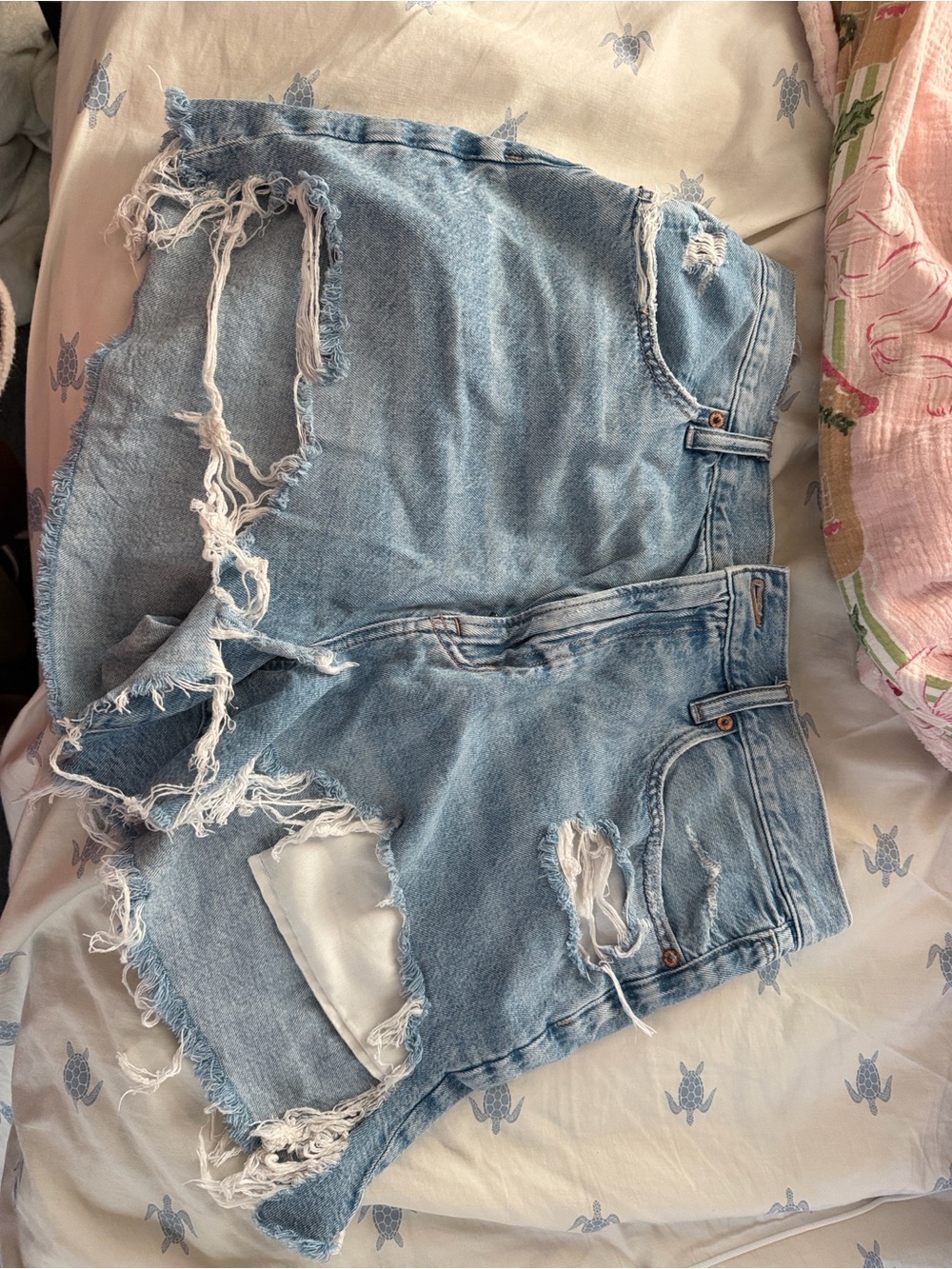 Aerie Distressed Light Blue Denim Cutoff Shorts